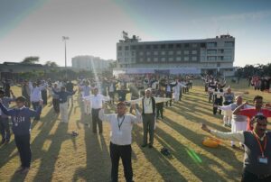 Devotees practise group Energization Exercises, Indore.