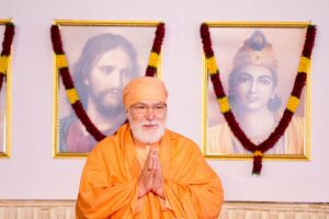 Swami Vishwananda greets devotees.