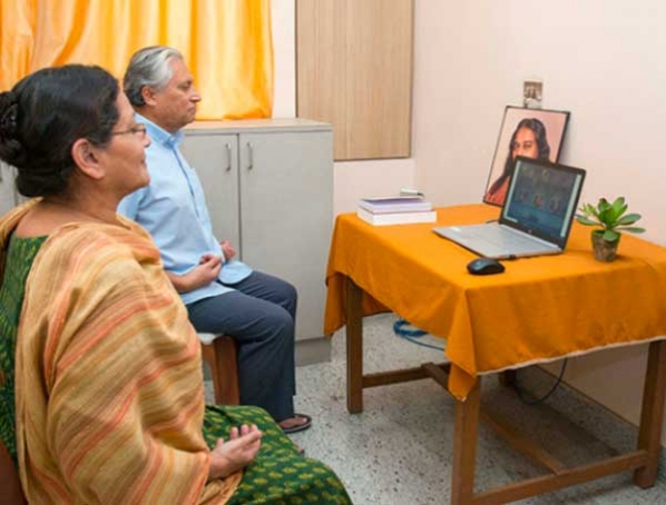 Devotees meditating