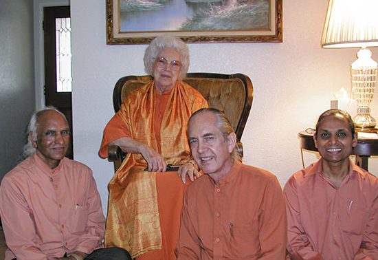 Swamis Krishnananda, Bhavananda and Smaranananda with Sri Sri Daya Mata